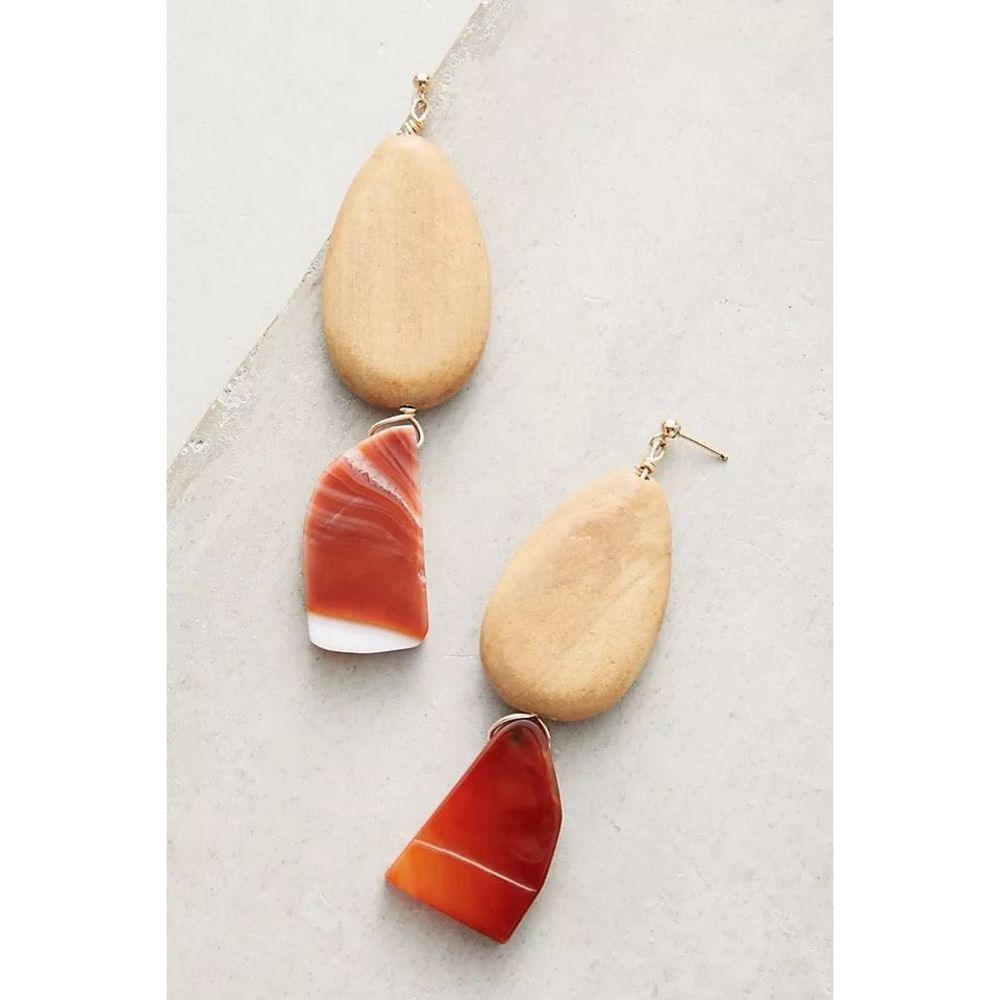 Anthropologie Sophie Monet Almond Agate Drop Earrings NWT